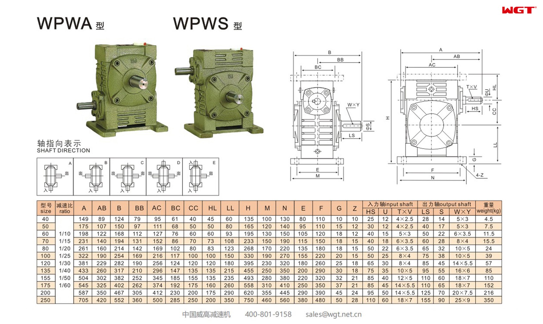 WPWS40 worm gear reducer universal speed reducer 